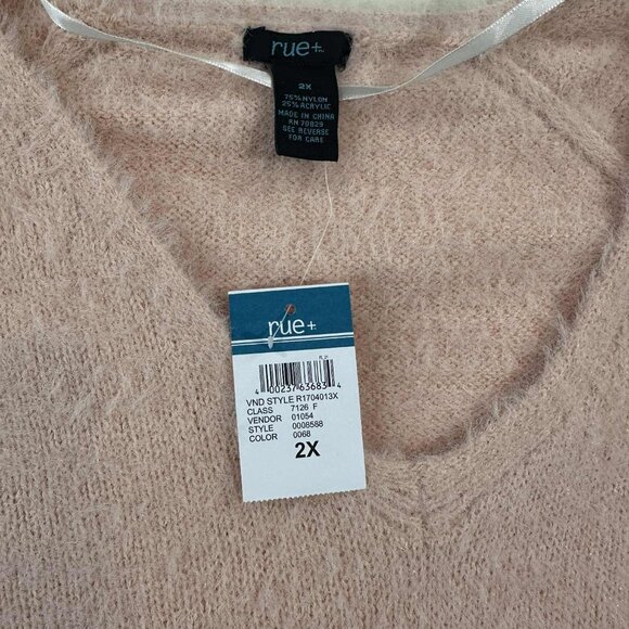 NWT RUE21 Soft Blush Pink Fuzzy V-Neck Balloon Sleeve Sweater – (2X) - Picture 5 of 14